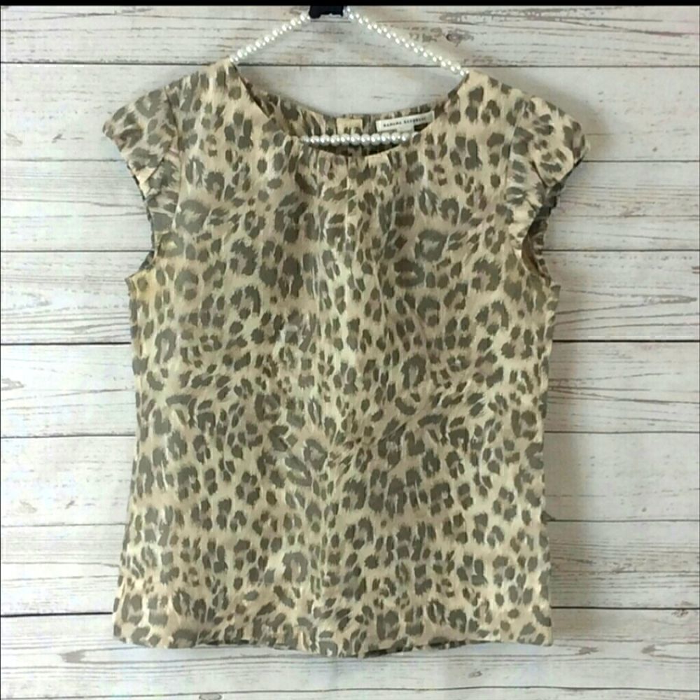 Banana Republic Silk Animal Print Blouse Cap Sleeve Button Back